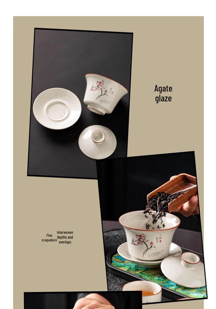 Premium Ru Ware Gongfu Tea Set with Cultivable Crackle Gaiwan and Offering Bowl
