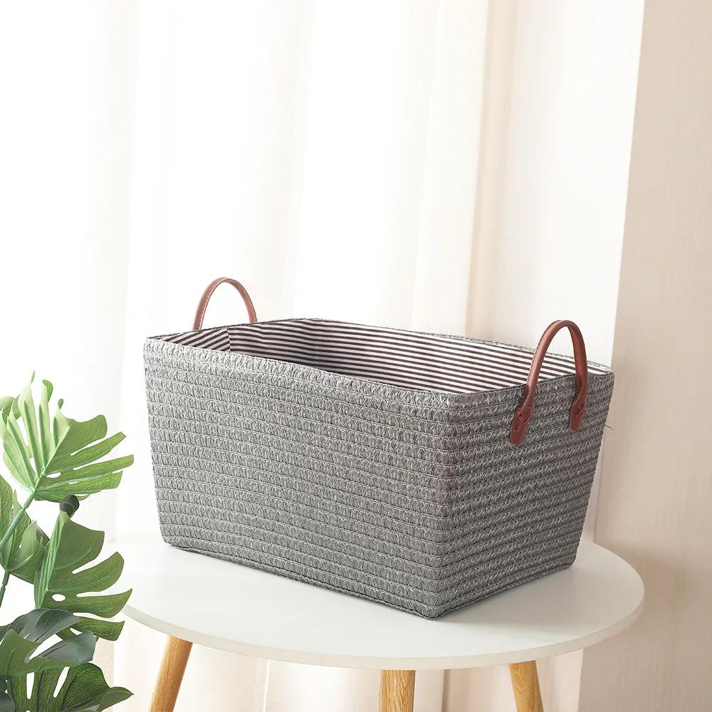 Household Japanese-style Foldable Rattan-like Woven Dirty Clothes Storage Basket Toy Tabletop Straw Basket for Snacks