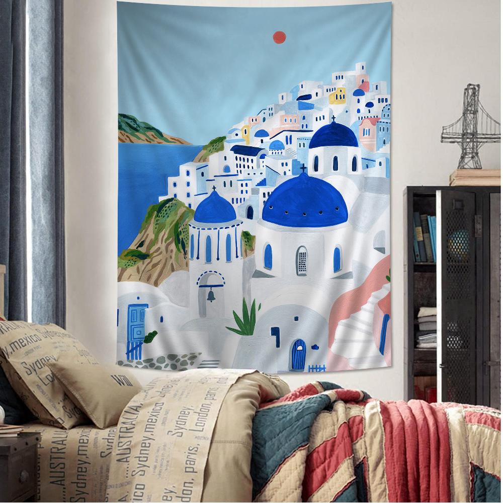 Flower tapestry dormitory decoration Japanese tapestry Room home decoration wall hanging Nordic retro travel city color tapestry