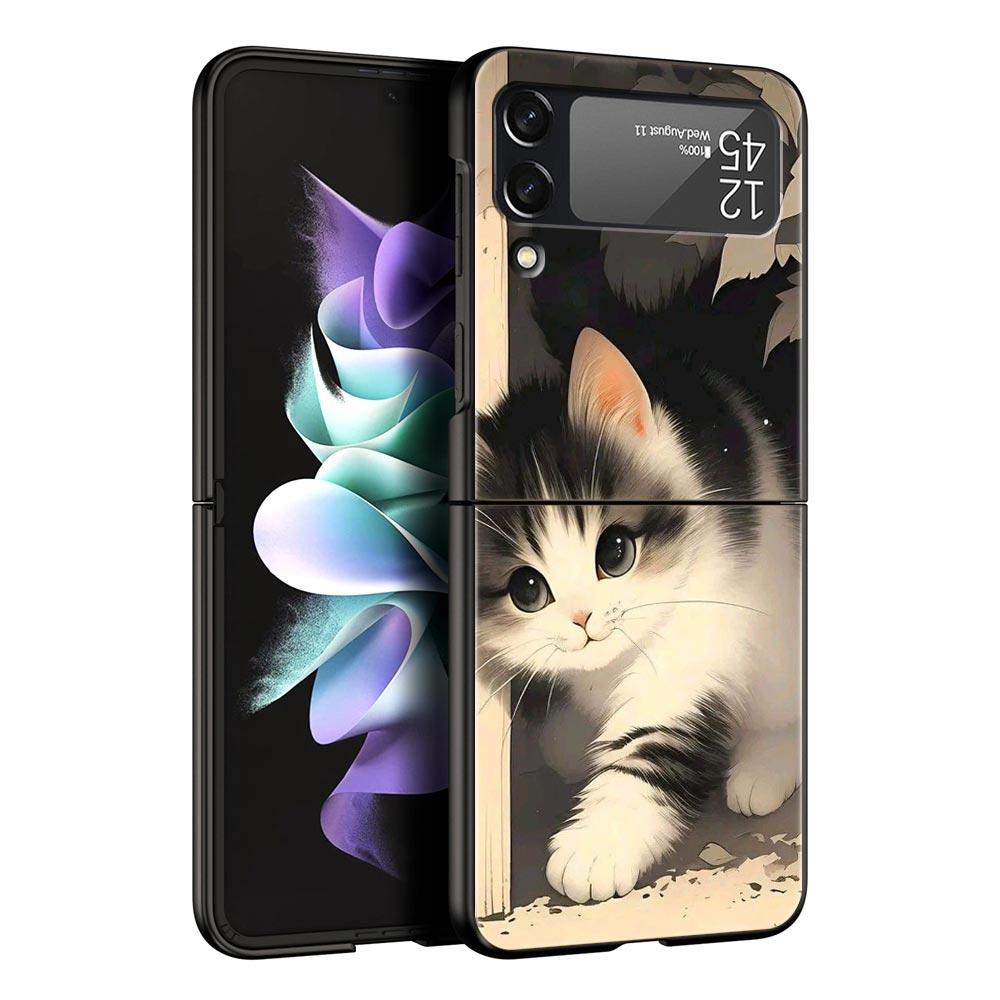 Colorful Cat Design Hard PC Phone Case For Samsung Galaxy Z Flip 7 6 5 4 Black Cover For Galaxy Z Flip 3 Foldable Shell Fundas