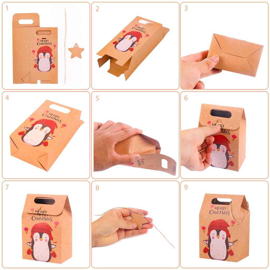 6/12pcs Merry Christmas Gift Box Kraft Paper Candy Cookies Packing Bags Santa Snowman Xmas gift Pack Box Home Decor New Year