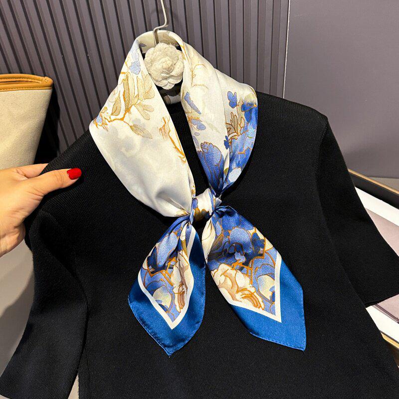 70 cm Beržų Miško Šilko Mišinio Šalikas: Moteriška pavasario/vasaros kvadratinė skarelė aliejinės tapybos stiliumi