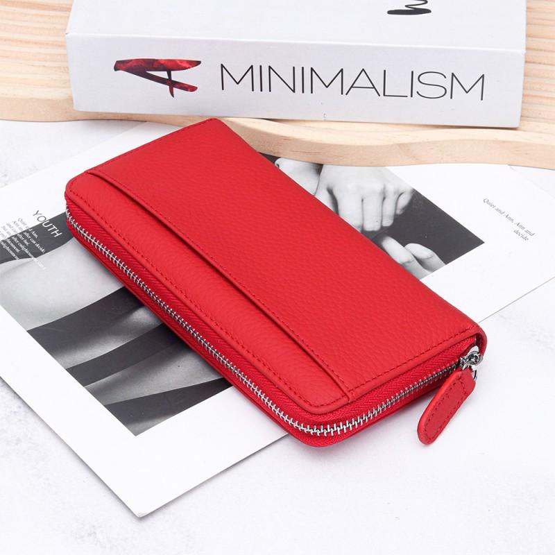 RFID Cowhide Women's Long Wallet Large Capacity Zipper Clutch Anti-theft Brush