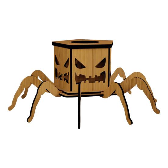 Halloween Lighted Pumpkin Lantern LED Wooden Spider Pumpkin Lamp with Spooky Face for Halloween Party Home Yard Decor
