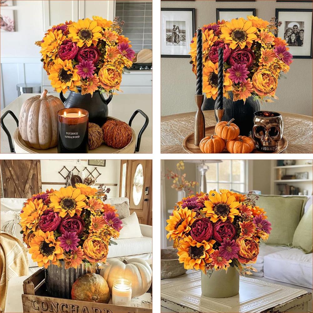 1/4PCS Artificial Flowers Silk Holding Sunflowers Festival Wreath Wedding Bouquets Home Room Arrangement Vases Window Sill Decor