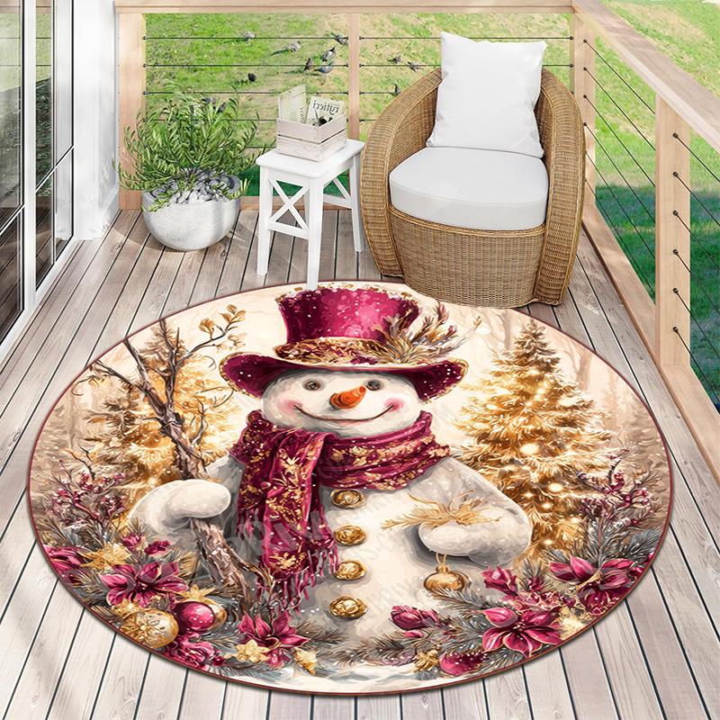 Cute Christmas Day Gift Bell Santa Claus Snowman Christmas Tree round rug Home Soft Decorative Anti slip Chair Mat Carpet Outdoor Floor Mat Carpet 106