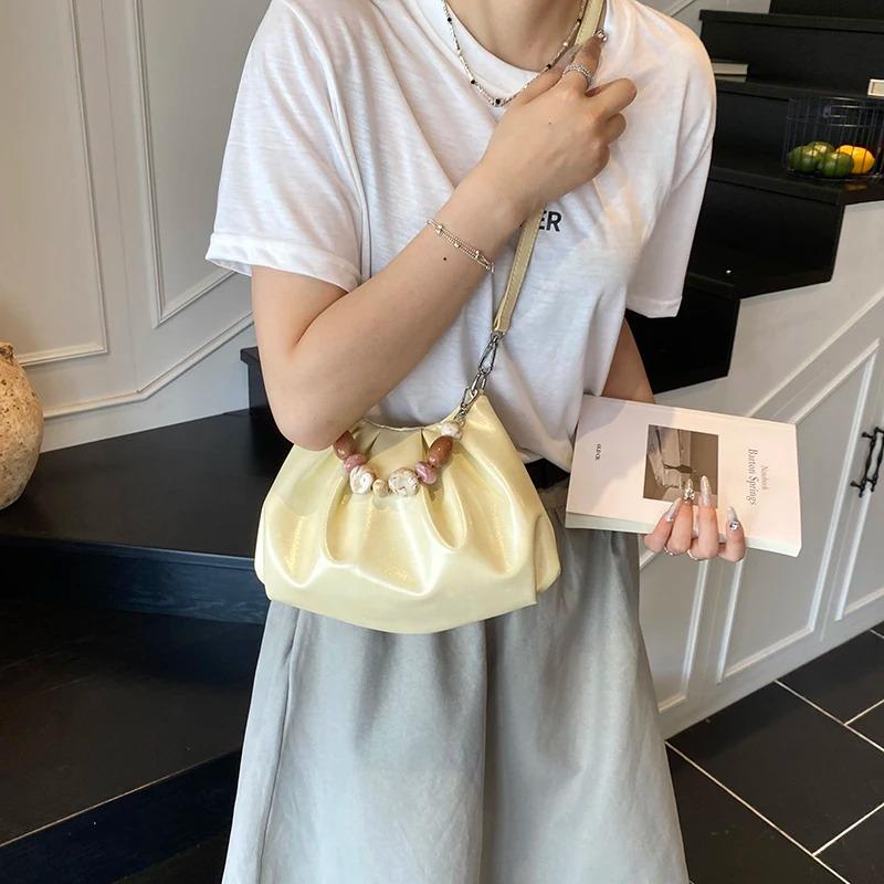 Fashi Bead Persalized Pleated Women's Shoulder Bag 2026 Fashi Trend New Casual Crossbody Bag Versatile Women's Bag
