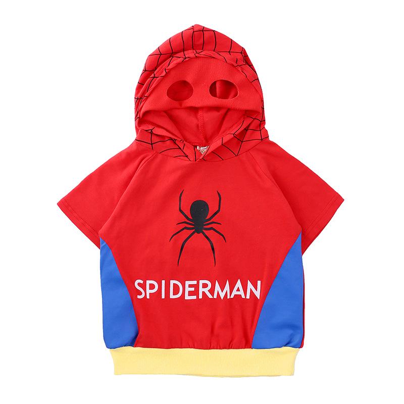 Unisex Kids Short Sleeve Hero Hoodie with Bat and Spider Mask Design