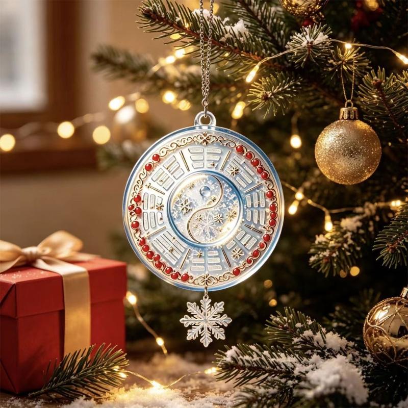 Taijitu Holiday Ornament with Winter Motifs Flat 2D Flat Acrylic Pendant for Mantels, Entryways, and Indoor Seasonal Display