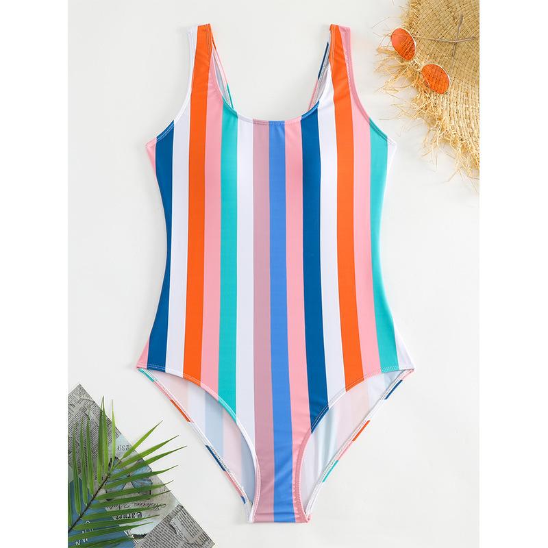 

Striped one-piece swimsuit for women, European and American new girls, high-end retro style tight swimsuit XL