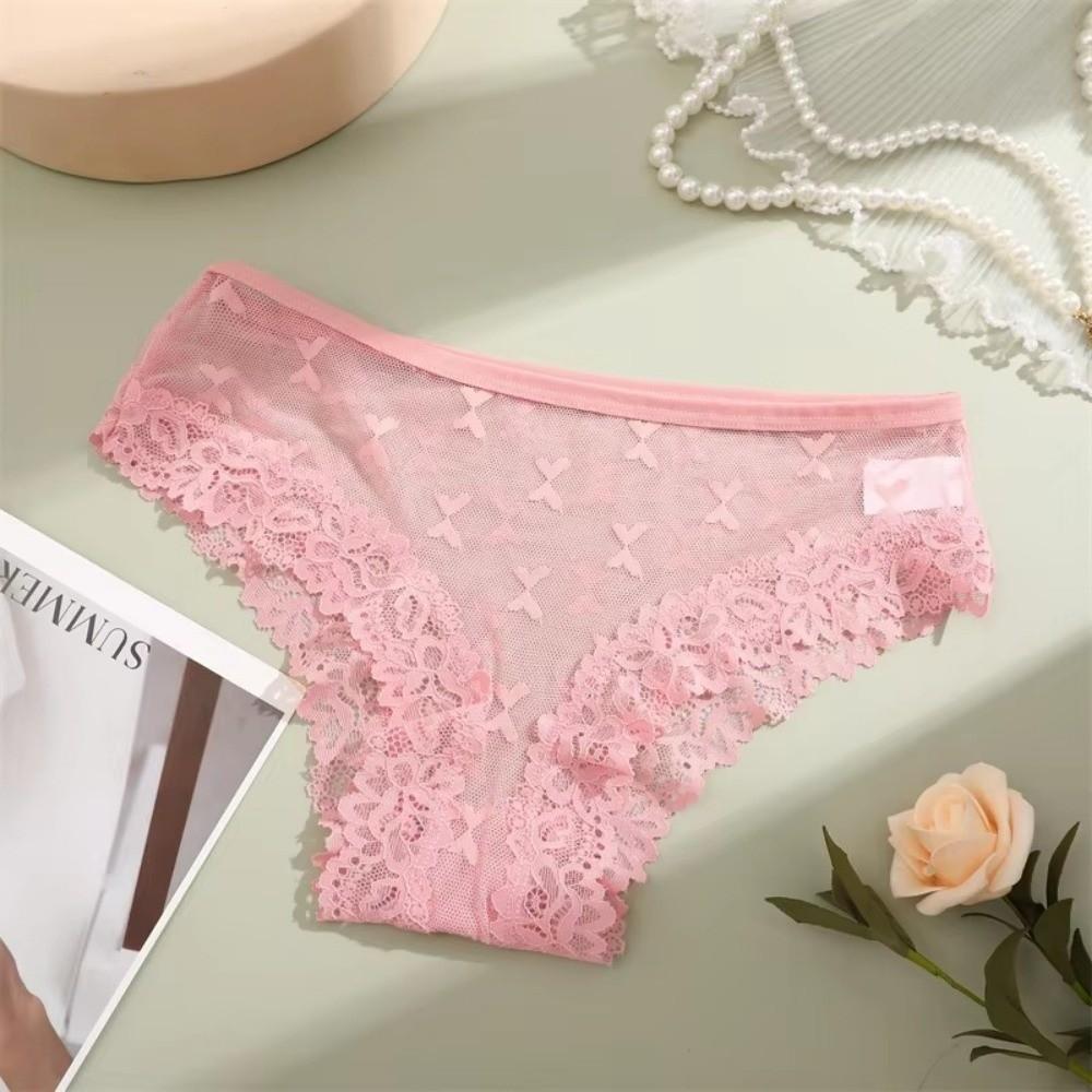 Seamless Lace Trim Briefs Transparent Perspective Underwear Breathable Women Lace Panties Female