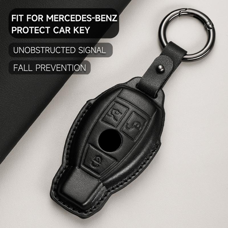 Leather Car Key Cover Case Protection Shell Keychain For Mercedes Benz A C E S Class Gla Cla Glk Glc Cls W204 W463 W176 W205 Amg