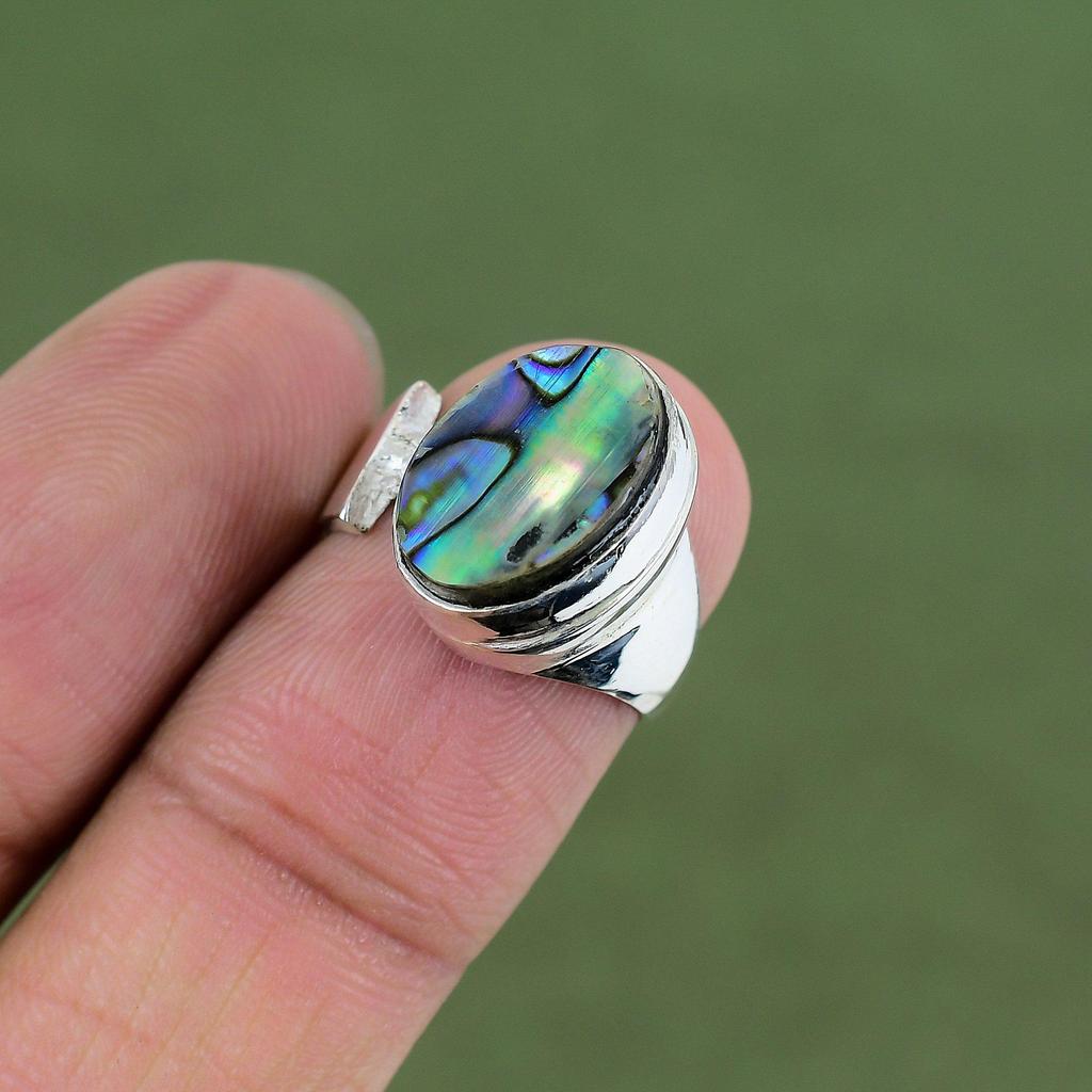 Abalone Muschel Ring 925 Sterling Silber Ring Handgefertigt Einzigartiger Schmuck Zarter Edelsteinring Geschenk für Sie Geburtssteinring Erhältlich in Ringgröße
