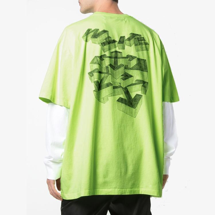 Off-White Ss20 3D Pencil Arrow Print Loose Short Sleeve T-Shirt Men Tops Fluorescent-Green OMAA038R201850106210