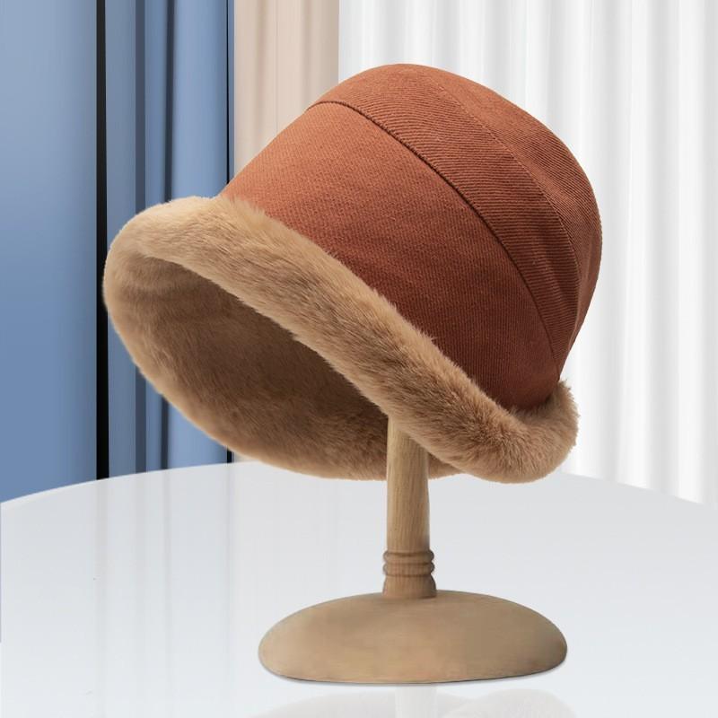 Autumn and Winter Lamb Wool Fisherman Hat for Women Casual and Fashionable Thickened Plush Curling Hat Large Brim Warm Ear Basin Hat for Men
