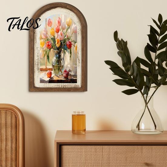 Rustic Tulip Wall Signs Pastoral Wooden Sign, Decorative Tabletop Display Pieces, Retro Style Art French Arched Pendant for Farmhouse Bedroom
