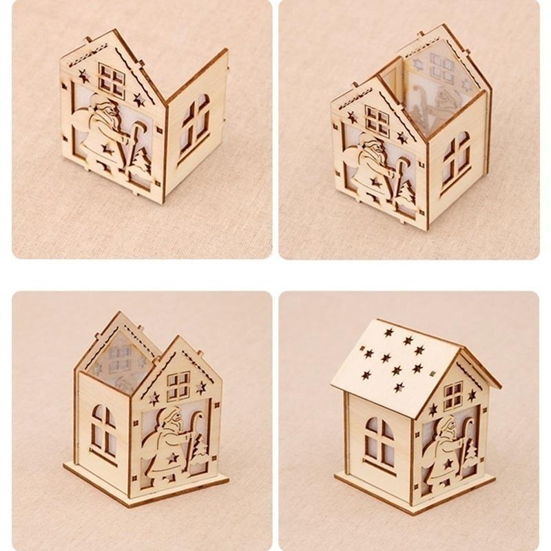 New Christmas Led Light Wood House Cute Christmas Tree Hanging Ornaments Holiday Decoration