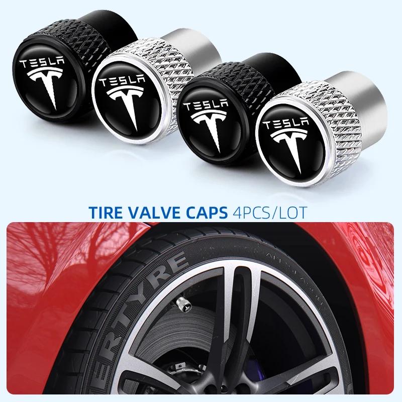 4Pcs Car Wheel Tire Valves Tyre Air Caps Case Car sticker For Tesla model 3 model X Y style Roadster Car Accessories