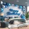 2D Blue Silver Balloon Birthday Backdrop, Boys Party Decor Banner
