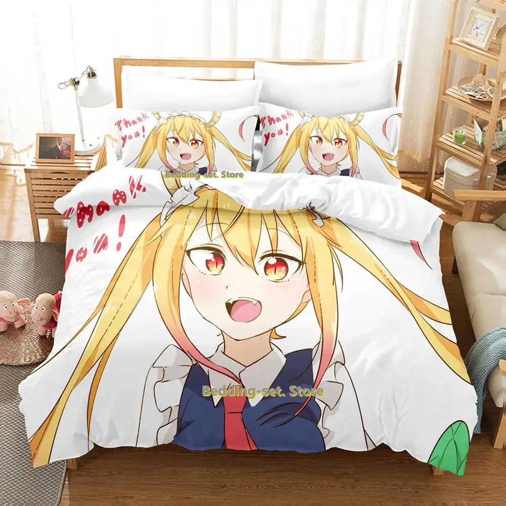 New Miss Kobayashi's Dragon Maid Bedding Set Anime Three-piece Set Adult Kid Bedroom Duvetcover Sets Fashion Conjunto De Cama