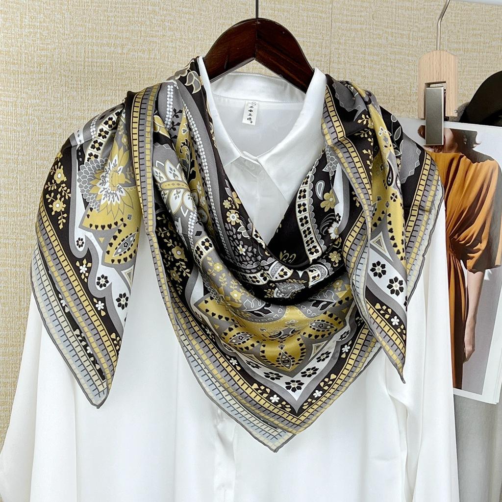 Waist Drum Flower Beautiful Mulberry Silk 110 Square Scarf Handmade Hemmed Silk Scarf Shawl