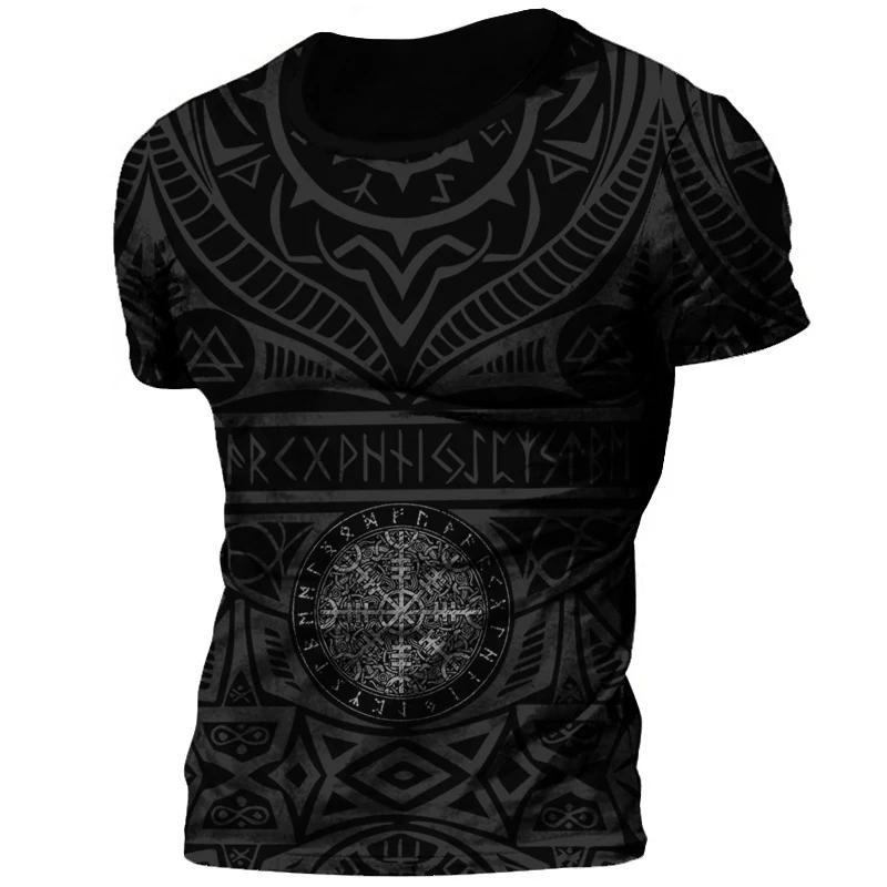 2025 Sommer Neu Heiß Vintage Wikinger Tattoo 3D Gedrucktes Herren T-Shirt Mode Street Bequem Atmungsaktiv Übergröße Lockeres Oberteil