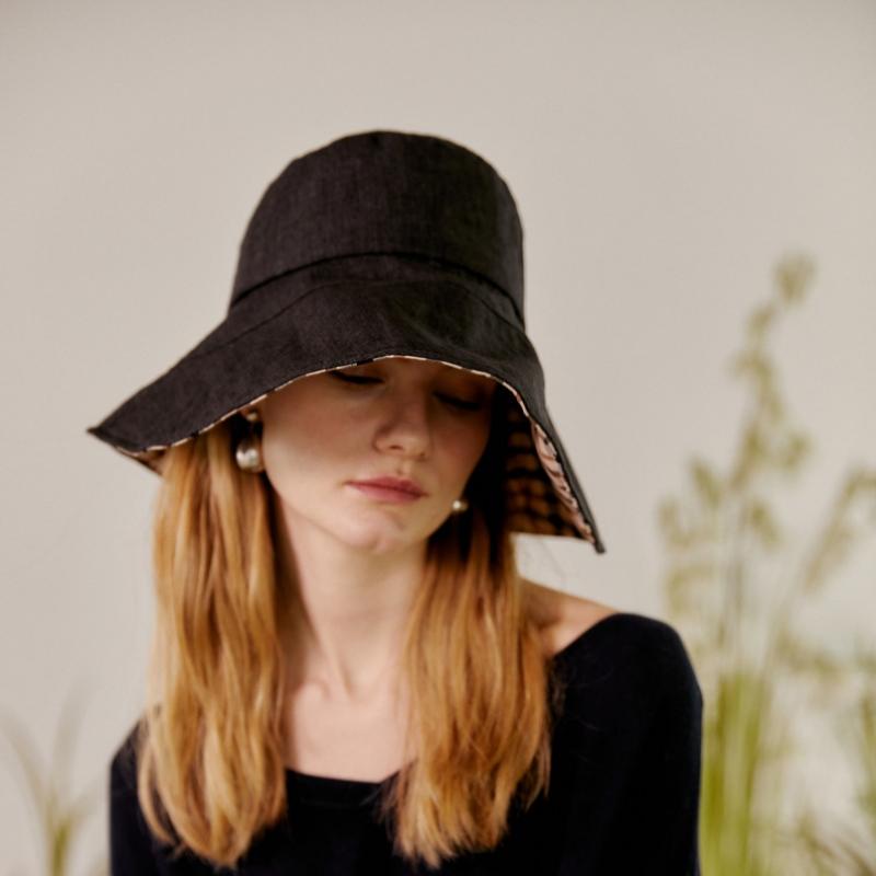 Daks Women S Black Check contraSt Linen Floppy Hat Dche6e122bk