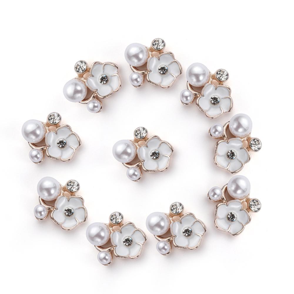 10PCS Pearl Flower Rhinestone Buttons For Hair Pins Clothing Decoration Vintage Buttons DIY Crafts Apparel Sewing Accessories