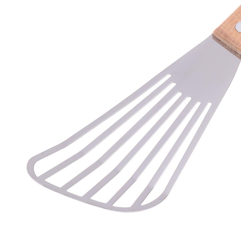 Stainless Steel Slotted Turner Fish Frying Shovel With Wooden Handle Fan-Shaped Shovel Household High-Temperature Frying Shovel
