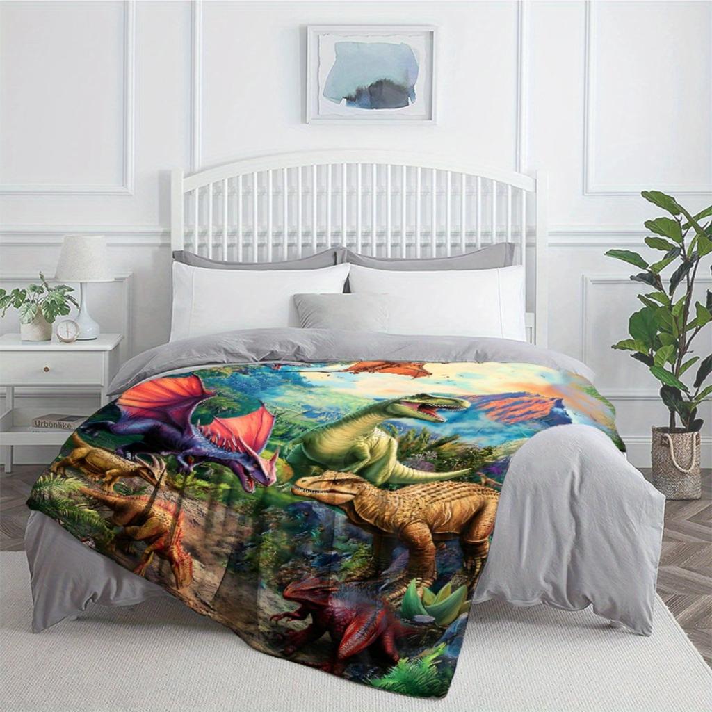 Dinosaur Prehistoric World Scene Fleece Blanket Kids Room Decor Soft Flannel Throw Bedding Gift for Dino Lovers Collectors