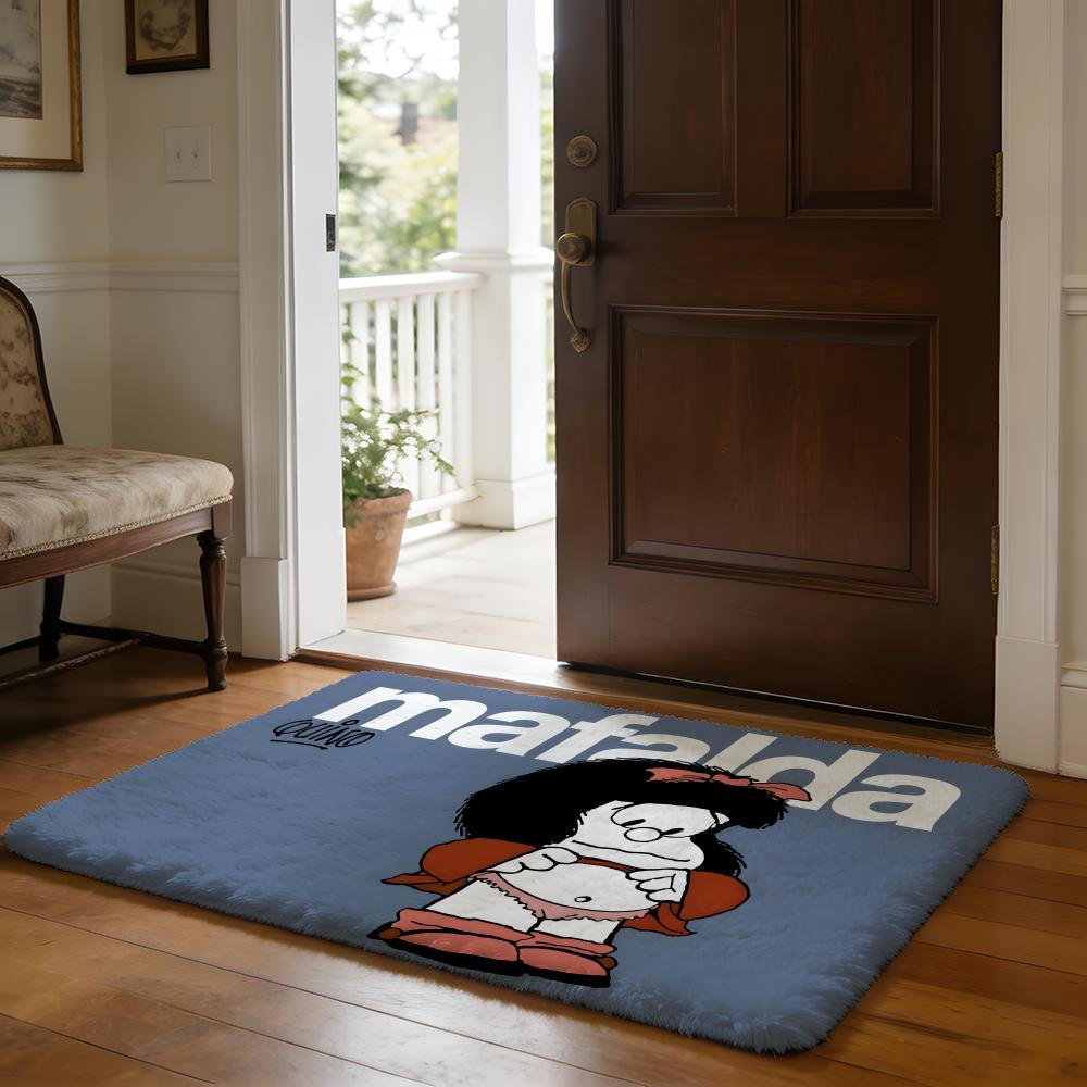 Tappetino da Pavimento Carino a Cartone Animato Mafalda Tappetino Assorbente Morbido in Flanella Tappeto Antiscivolo Casa Camera da Letto Bagno