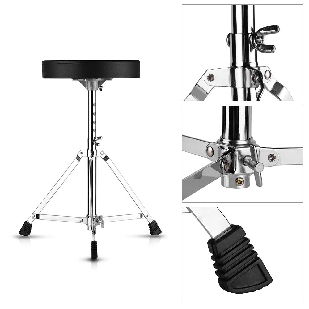 Universal Drum Throne Round Padded Drum Seat Stool Single-braced Stainless Steel Legs Anti-slip 5