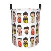 White Vintage Kokeshi Doll Laundry Basket Collapsible Toy Clothes Hamper Storage Bin for Kids Nursery