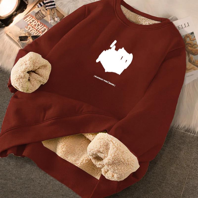 Sweat à capuche tendance pour homme en velours épaissi à doublure en laine d'agneau - Pull d'hiver à col rond, coupe ample, grande taille, haut chaud pour étudiants.