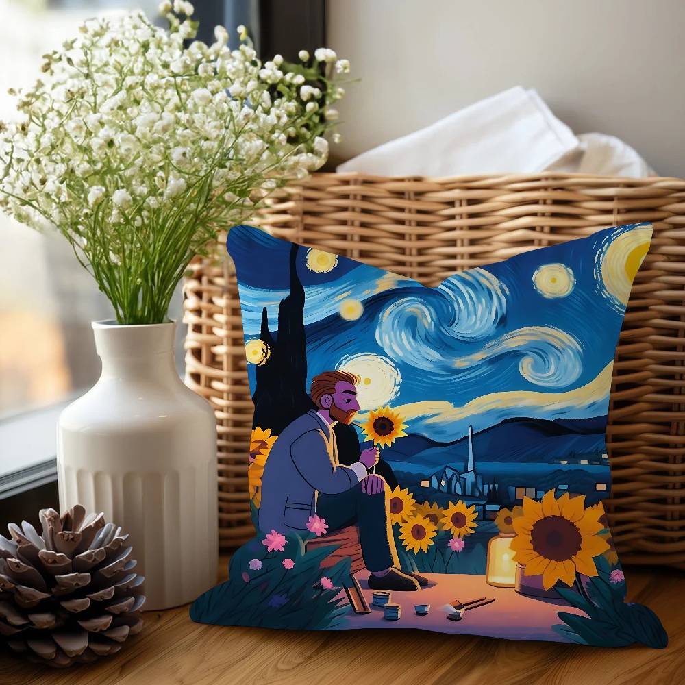 V-Van G-Gogh Pillow Anime Pillow Sofa Bed Head Pillow Cover Cushion Cover 45x45 Cm Fashion