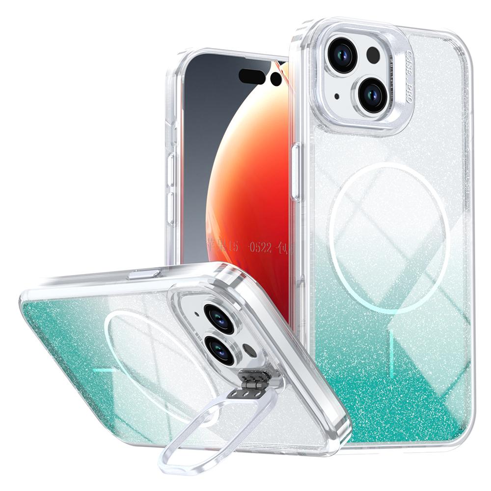 For iPhone 15 Magnetic Case Gradient Glitter Shockproof TPU PC Phone Cover Compatible with MagSafe