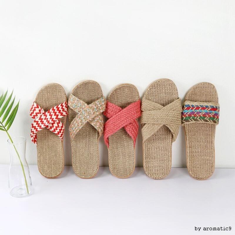 Летние Офисные Пляжные Легкие Льняные Тапочки Летнее Время Summertime-Rainbow