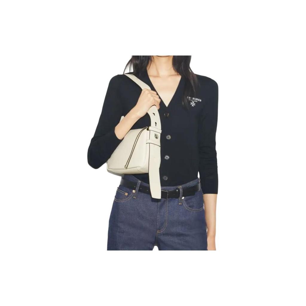 Tory Burch Romy Adjustable Shoulder Strap Leather Shoulder Bag Small Women shoulder bag Silver Cream 176674-921