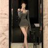 Autumn Flare Sleeve Striped Two-Piece Set - Women's Korean Style Sweet & Spicy Slimming Dress