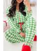 Azura Exchange Green Plaid Print Contrast Trim Long Sleeve Plus Size Pajama Set