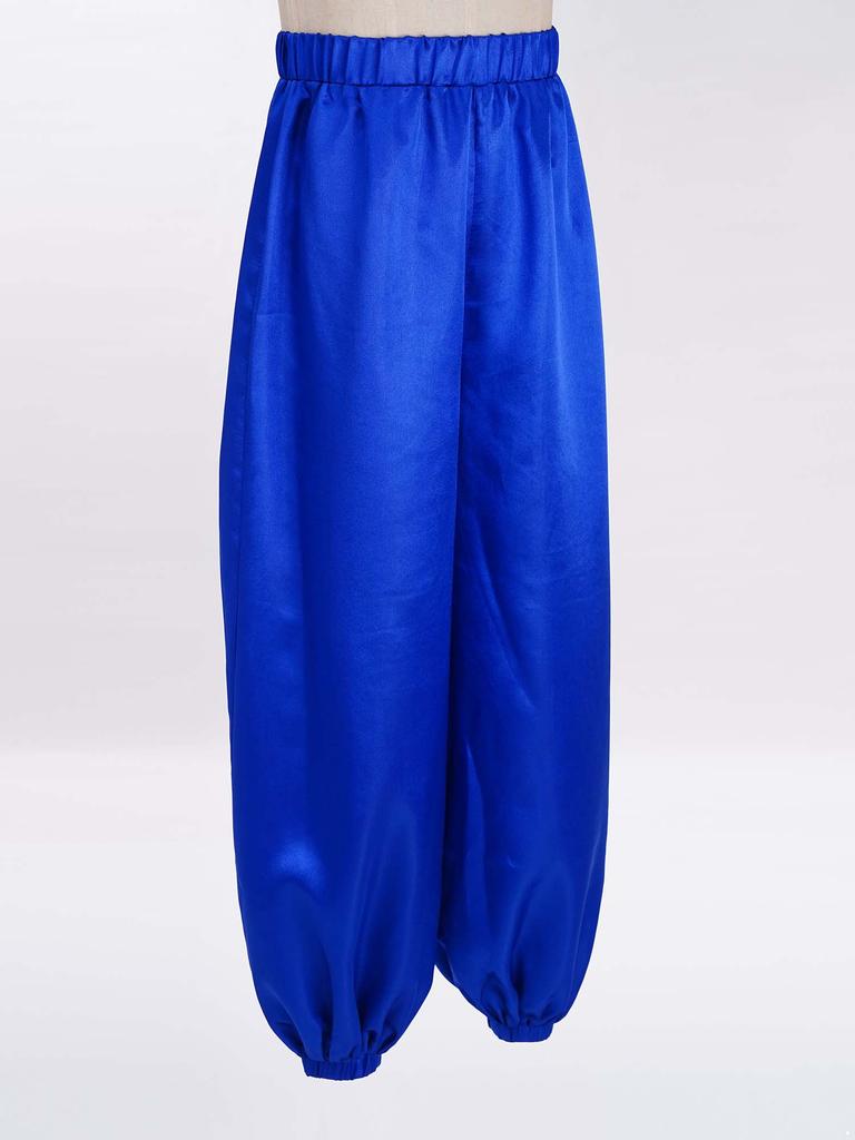Girls Satin Bloomers Belly Dance Pants Elastic Waistband Loose Fit Solid Color Performance Outfit