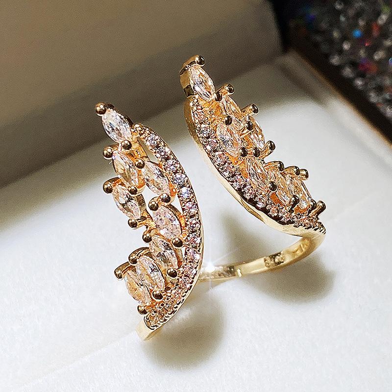 Exaggerated Horse Eye Diamond Angel Wings Ring Earrings Jewelry, Adjustable Ladies Ring