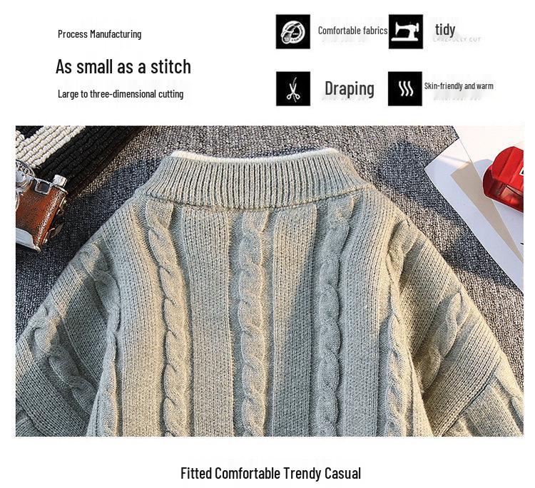 Men's Trendy Two-Piece Look Cable Knit Pullover Sweater - Long Sleeve, Solid Color for Autumn