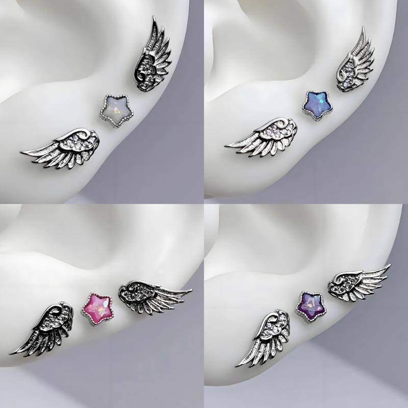 Lightweight Comfortable Star Angel Wing Studs Earrings Stylish Ear Accessories for Daily Wear Travel and Gifting