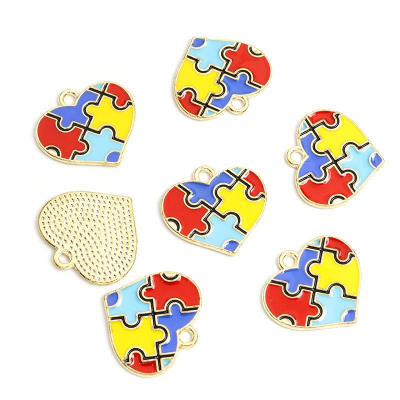 Enamel Charms Heart Shaped Round Irregular Puzzle Alloy Pendants for DIY Necklace Bracelet Earrings Keychain