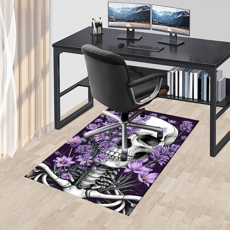 

Gothic skull theme Chair Mat Office Carpet: Large Size, Lavender Floral Design for Home Decor, Suitable for Bedroom, Living Room, and Variou 60cm by 90cm