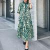 ZANZEA Women Casual Turn Down Collar Loose 3/4 Sleeve Retro Print Long Dress