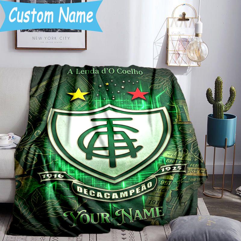 Custom Name America Club's Crest With Rabbit Flannel Blanket, Use for Birthday/Holiday Gift, Soft Blanket for Sofa/Bed/Camping/Office, Home Decor
