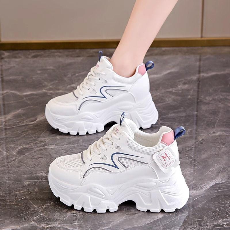 Fashion Cross-border  Women Casual Sneakers New Tennis Breathable Platform Shoes Female Black Thick Bottom Running Shoes