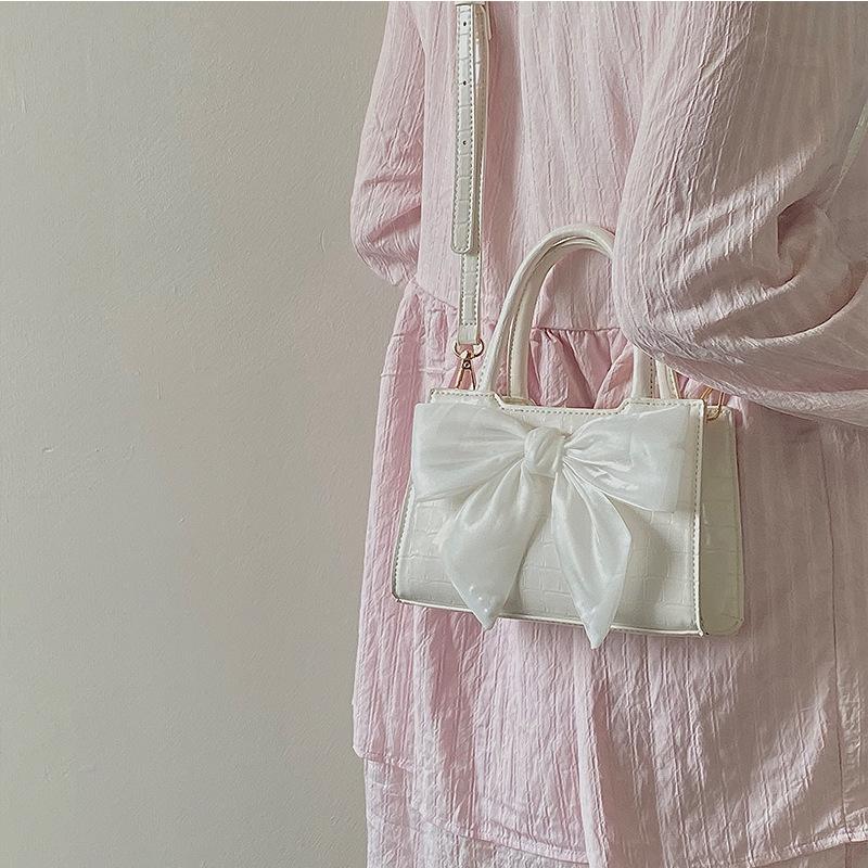 Sweet Girl Bow Hand Bag Women'S High-End Commuting Shoulder Messenger Bag Small Square Bag Women